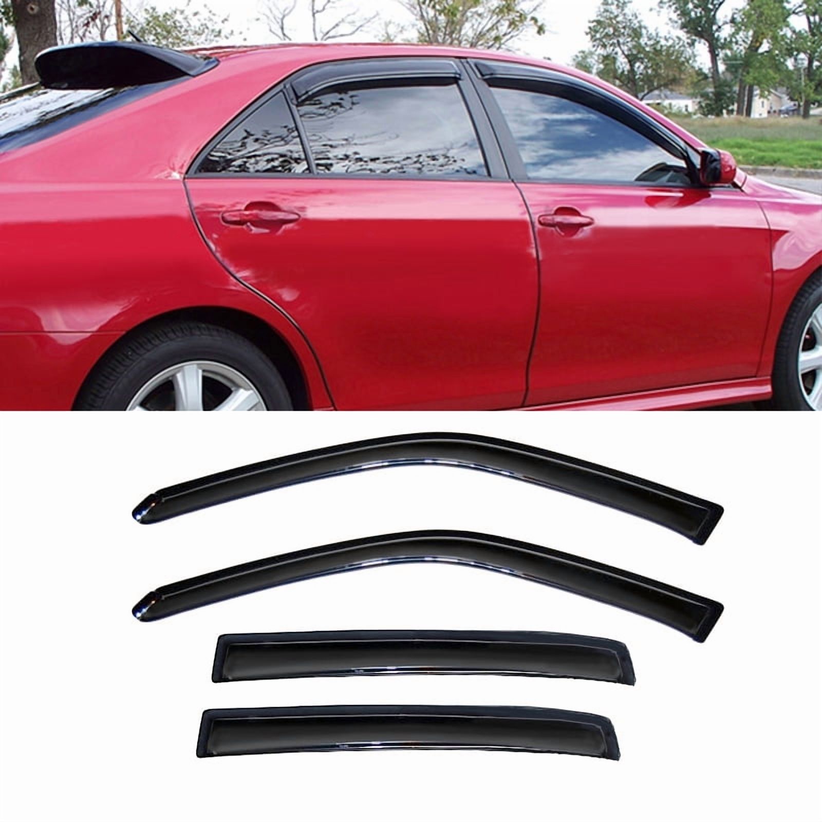 Window Vent Visor Guards, Dark Smoke, 4-Piece Set, Tape-On Mount-Window Vent Visor Sun Rain Guards