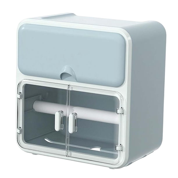 Caja de almacenamiento de soporte de papel higiénico, organizador impermeable, dispensador de papel montado en la pared, estante de baño sin Azul BLESIY dispensador de papel de pared