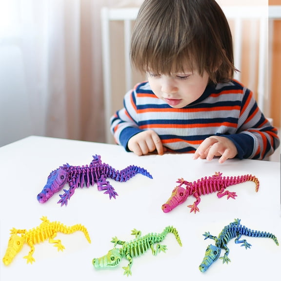 Dserhfy 3D Printed Skeleton Crocodile Figurine Movable Joints Bone Crocodile Figure Articulated Animal Model Toy Home Office Desktop Decoration Ornament