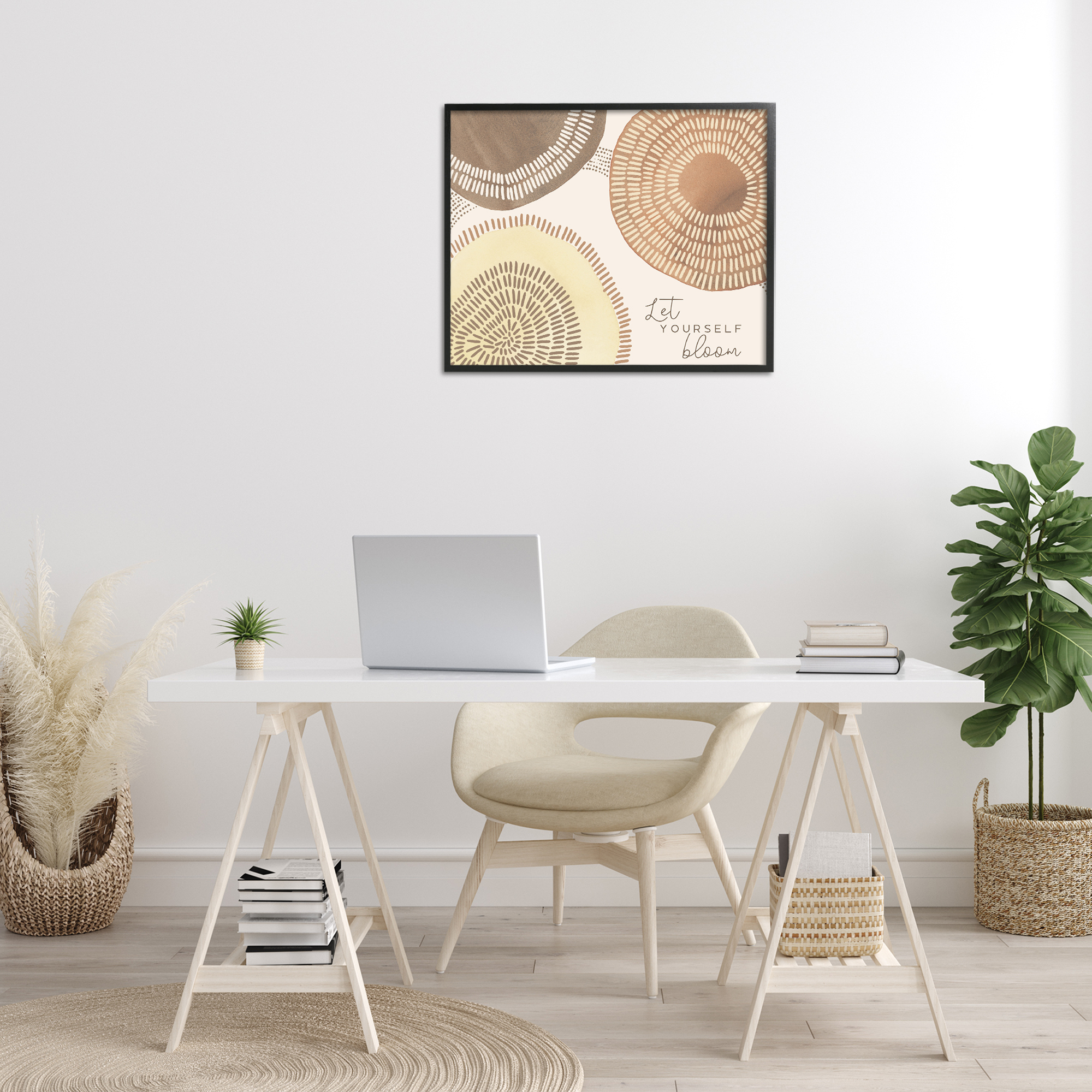 Stupell Industries Let Yourself Bloom Boho Typography Painting Black Framed Art Print Wall Art, 30 x 24