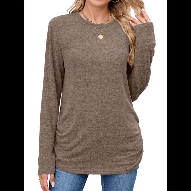 Suéteres de Mujer, Camisas de Larga, Moda de Otoño, Blusas de Moda, Conjuntos Fruncidos, Ropa de Invierno Café L
