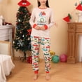 thumbnail image 2 of Conjunto de pijama navideño familiar para mujer, de color blanco lechoso, con cuello redondo, manga larga y cintura elástica con estampado de bloques de color, 2 of 7