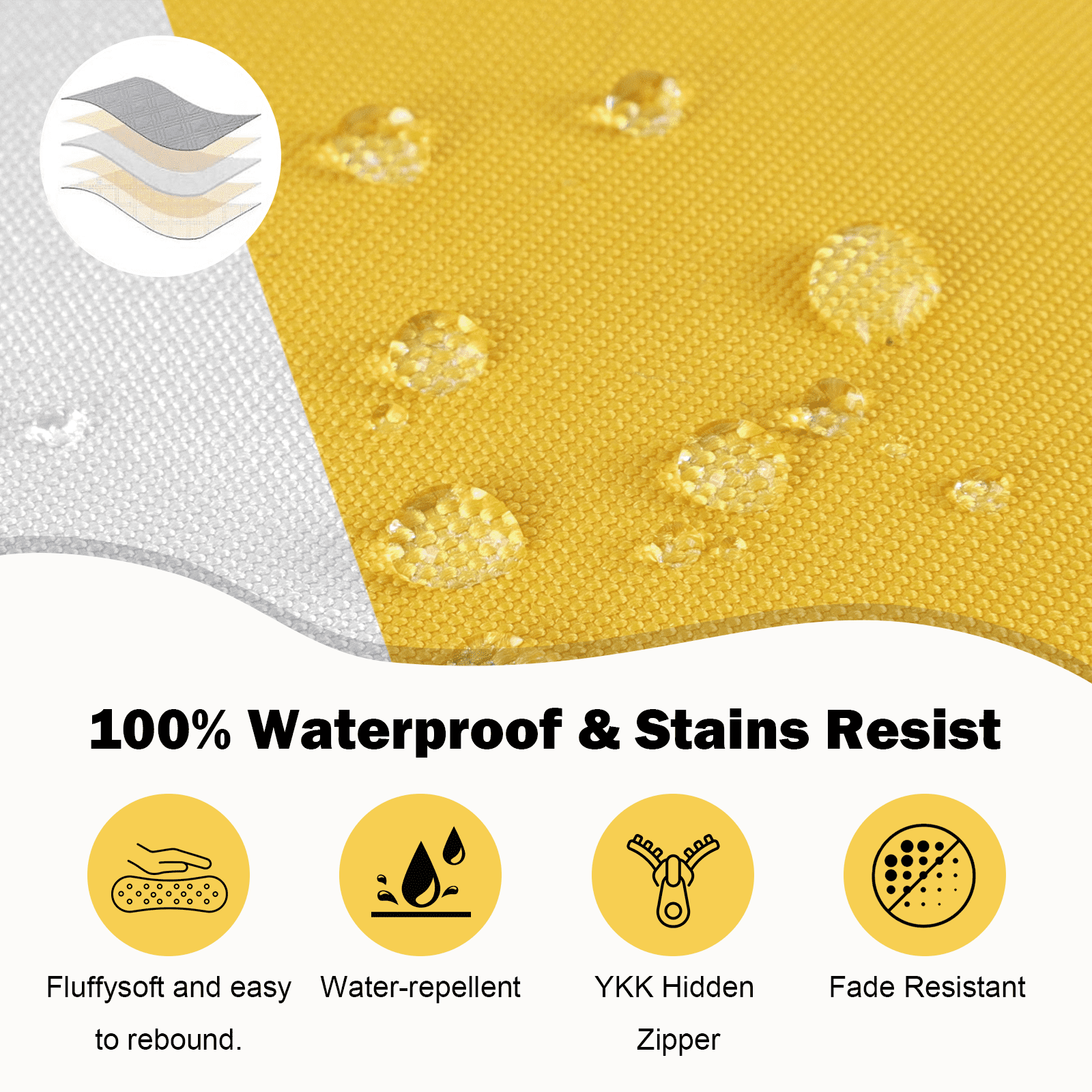 Vacmaster Patio High Back Chair Cushions Set of 2 - Outdoor Dining Chair Pads,Waterproof Replacement Seat Pad,for Rocking and Lounge Chairs,Indoor & Outdoor Furniture Cushions,Bright Yellow Stripes