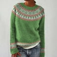 thumbnail image 2 of vigerkar Women's Boho Fair Isle Pattern Long Sleeve Crewneck Sweater Lightweight Cozy Fall Winter Knitwear Pullover Tops (Green, L), 2 of 4