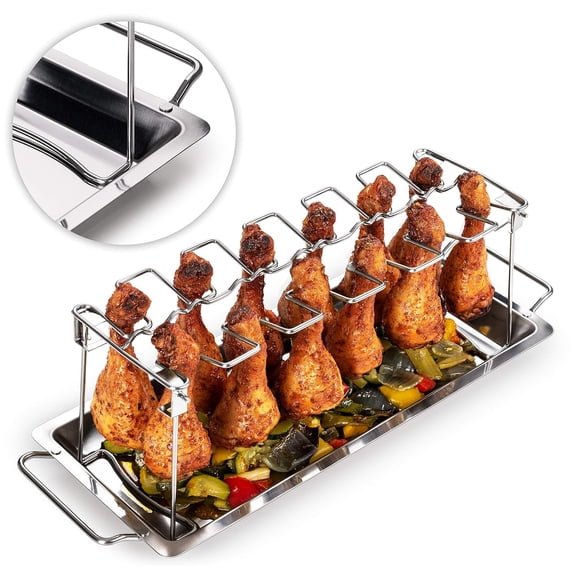 Barbecue Wizard: Chicken Leg Rack & BBQ Drumstick Holder, 12-Slot Stainless Steel Roaster Stand, Outdoor Cooking Tools For Even Cooking, Easy Clean & Compact Storage, P004