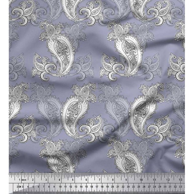 Soimoi Poly Georgette Fabric Black Sketch Paisley Fabric Prints by Yard 52 Inch Wide