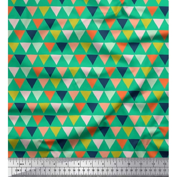 Soimoi Green Velvet Fabric Triangle Geometric Print Sewing Fabric Yard 58 Inch Wide