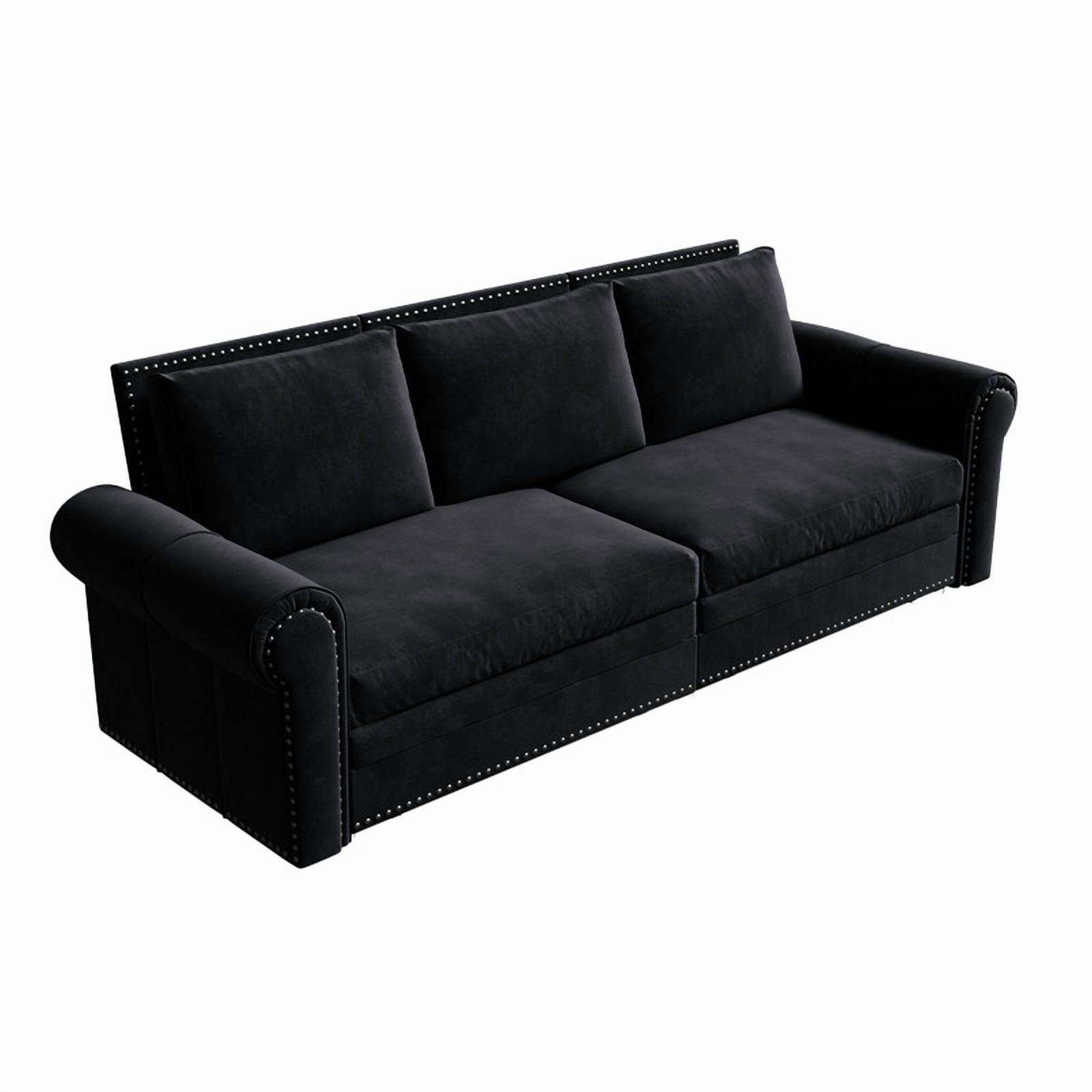 3-in-1 Velvet Convertible Sleeper Bed, 93.7" Chesterfield Sofa, King Size Pull Out Sofa Bed with Nailhead Trim & Rolled Arms, , Multi-Functional Futon Bed for Living Room, Bedroom, Apartment
