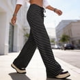 thumbnail image 3 of JUUNthy Womens Striped Lounge Pants, High Waist Wide Leg Stretchy Loose Fit Soft Casual Home Trousers Dark Brown XL, 3 of 9