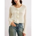 thumbnail image 5 of Women'S Fall Crewneck Cropped Sweater Trendy Long Sleeve Camellia Decoration Knit Pullover Jumper Tops White XL, 5 of 9