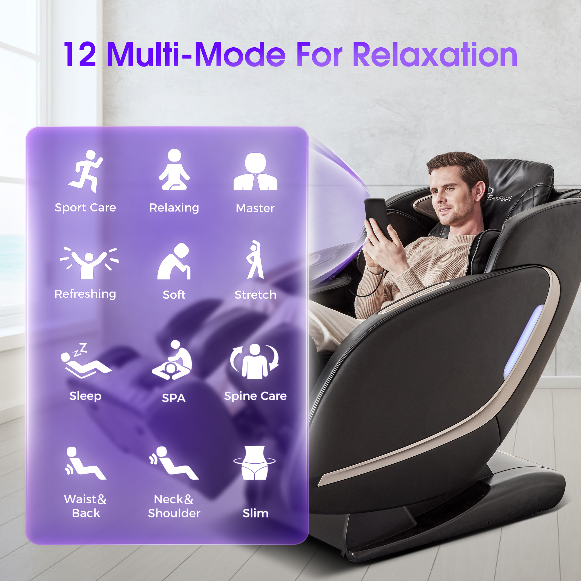 Easpearl 2024 4D Full Body Massage Chair Zero Gravity Shiatsu Recliner with Heat Thai Stretch Black - image 5 of 11