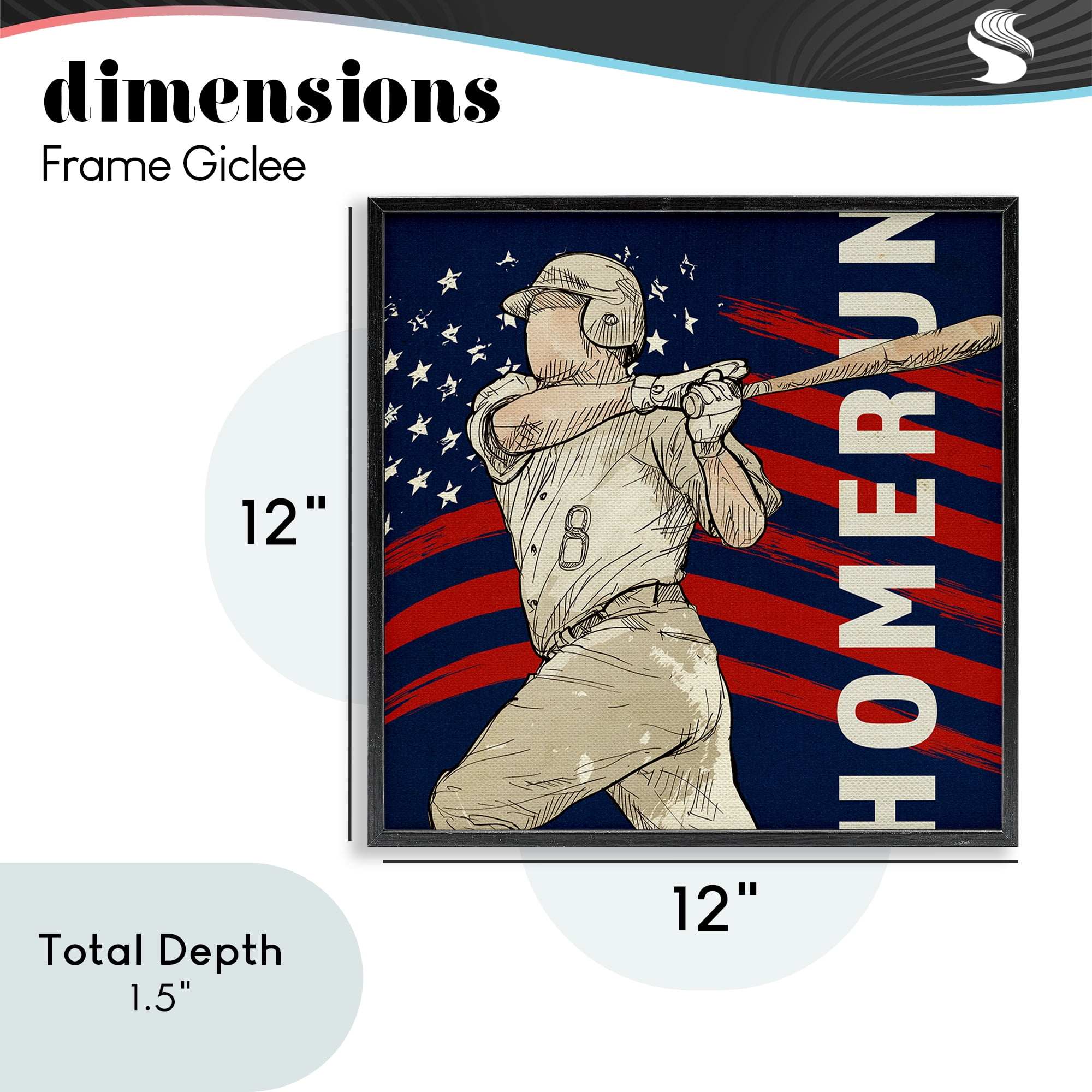 Patriotic Home Run Baseballer Black Framed Giclee Art, design by LightBoxJournal