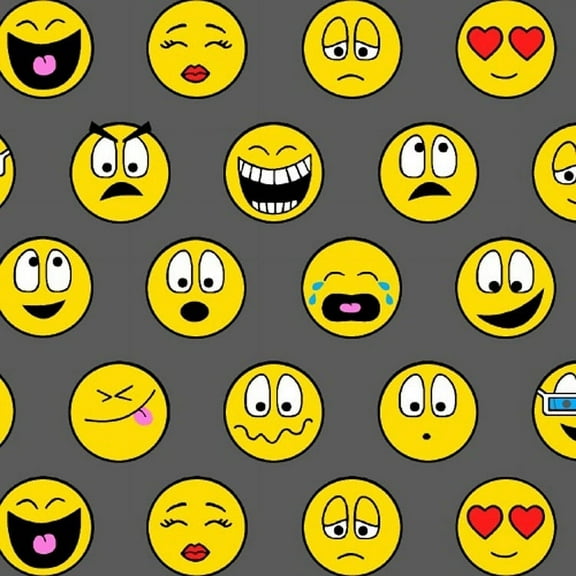 Fleece Emoticons Gray Yellow Smiley Face Fleece Fabric Print by the Yard (o40912-1b)