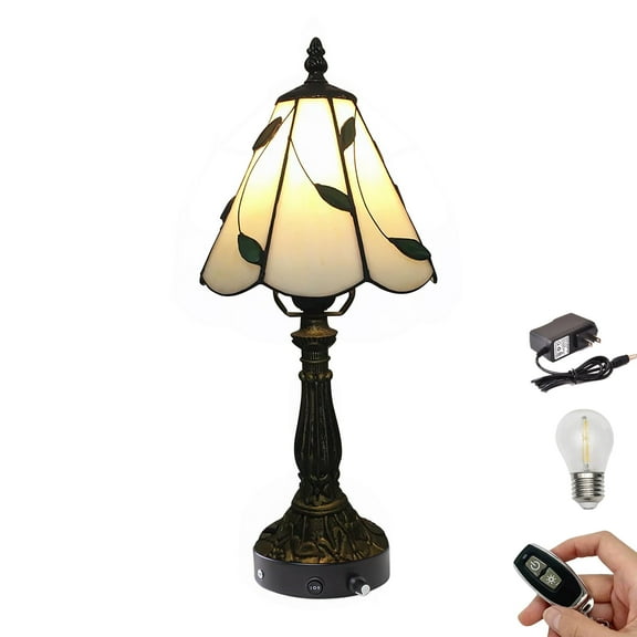 Kiven Cordless Table Lamp,1-Light Dimmable Bedside Lamps for Nightstand with Glass Lampshade, Cordless Tiffany Lamp for Reading Home Decor Bedside TD0795