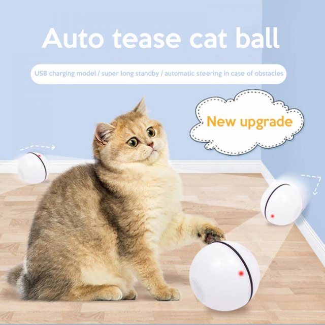MesaSe USB Rechargeable Chat Interactif Intelligent Jouet 360 Degrés Boule Auto Rotation Animal Jouet Intégré dans la Rotation Lumière Led Stimuler Instinct de Chasse pour Votre Chaton