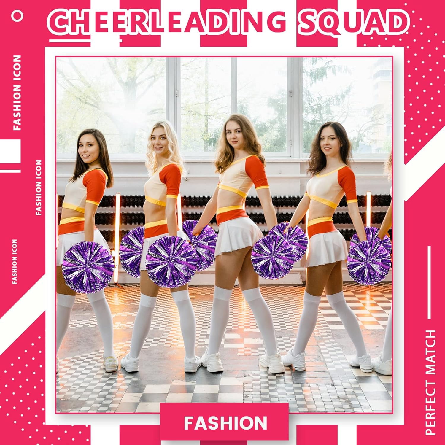 Cheer pom pom, 8 PCS Cheerleading Pom Poms, Premium Metallic Pom Poms Set Cheering Hand Flowers Handle Dance Pom Poms Cheering Squad Pompoms for Football Basketball Cheers