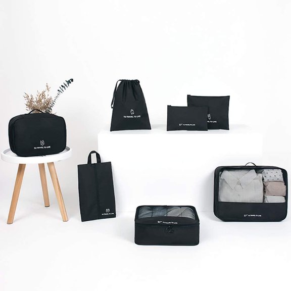 Surlong Travel Storage Bag / 7 pcs Set Luggage Organizer Packing Cubes,Compression Pouch (Black)