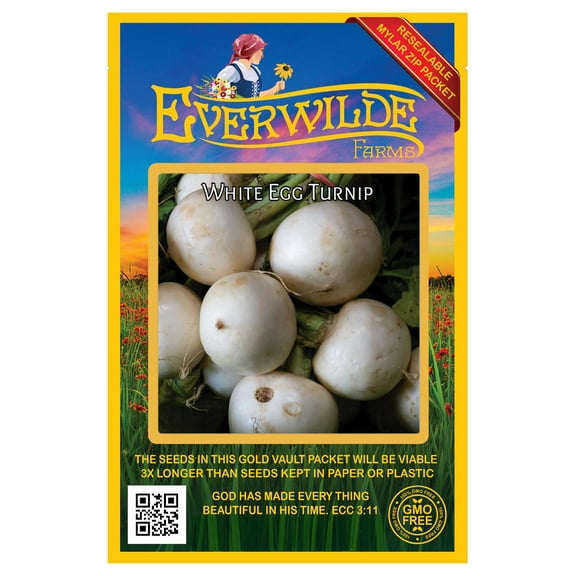 Everwilde Farms - 500 White Egg Turnip Seeds - Gold Vault Jumbo Bulk Seed Packet