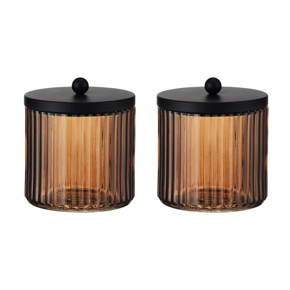 Set dispensador con soporte Qtip de vidrio KMWares Brown 570 ml, paquete de 2