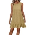 thumbnail image 2 of ClodeEU Women's Sleeveless Tank Dress with Ruffle Hem and Back Tie,Casual Loose Fit Knee Length Dress Khaki,Women's Plus L, 2 of 8