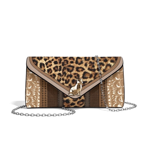 Xixirimido Leather-like Cat Leopard Brown Print Women Evening Bags Formal Clutch Purses for Wedding Party Prom Leather Clutches Envelope Handbags with Shoulder Strap