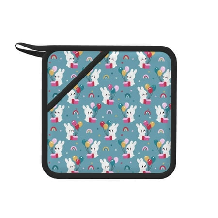 

1 PCS Pot Holders for Kitchen - Heat Resistant Silicone Pot Holders with Hanging Loop Cute Rabbit Balloon Flower Non Slip Oven Hot Pads Potholders for Decor Baking Cooking Kitchen