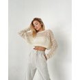 thumbnail image 1 of Suéter de primavera y verano con mangas de cuerno, suéter holgado de cuello redondo y hueco para mujer, 1 of 6
