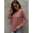 thumbnail image 6 of SHIBEVER Womens Tops Long Sleeve T Shirts Fall Fashion Loose Tunic Tops Trendy Side Split Pullover Color Block Crewneck Sweatshirts Blouse, 6 of 6
