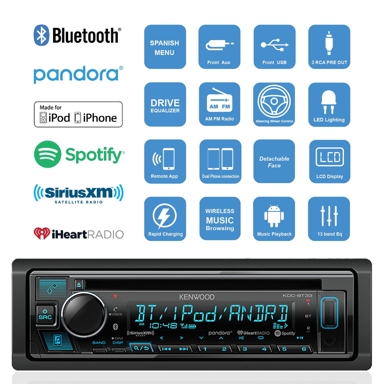 Kenwood KDCBT33 CD MP3 Bluetooth Radio w/ Scosche Kit Antenna Adapter Harness Kenwood KDCBT33 CD MP3 Bluetooth Radio w/ Scosche Kit Antenna Adapter Harness