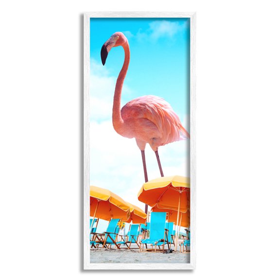 Giant Tropical Flamingo Beach Animals & Insects Graphic Art White Framed Art Print Wall Art