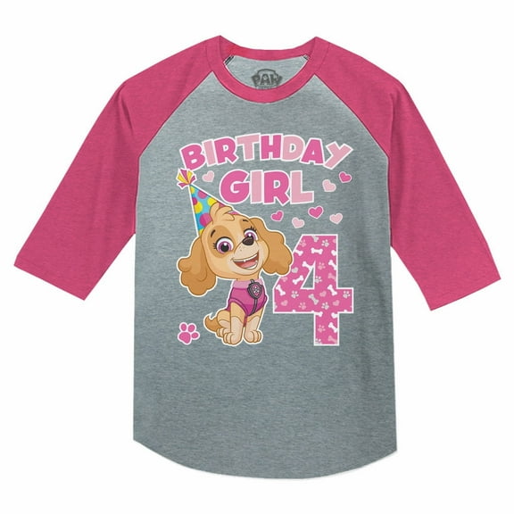 Tstars Girls 4th Birthday Gift Tee Birthday Gift for 4 Year Old Paw Patrol Skye Birthday Shirts for Girl B Day Birthday Party 3-4 Sleeve Baseball Jersey Toddler Shirt