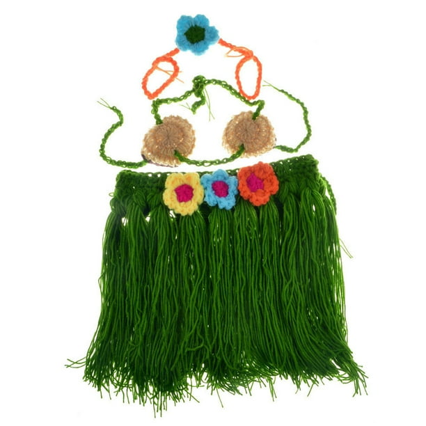 FELTECHELECTR Conjunto de 3 piezas de disfraz de hula para niñas, tejido a crochet, hecho a mano, con accesorios de fotografía (falda con flores)