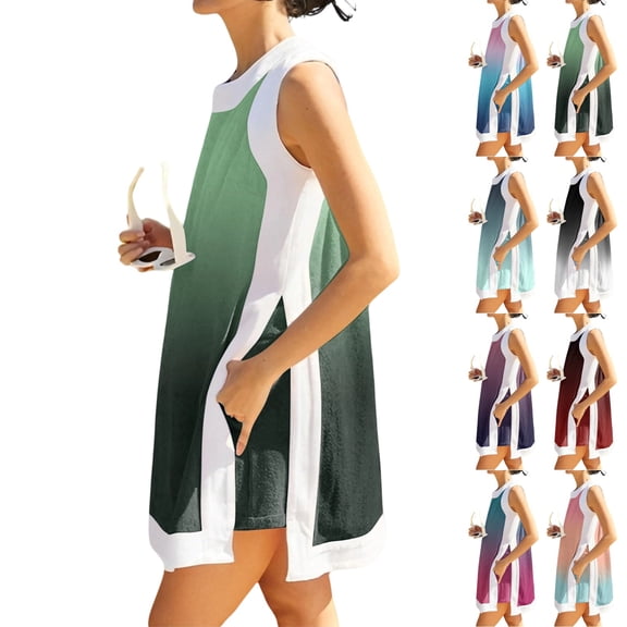 UDAUDU Women's 2 Piece Sets Gradient Boho Sleeveless Crew Neck Pullover Tops Lounge Set Tracksuit Casual Shorts Matching Shorts with Pocket Green 2XL