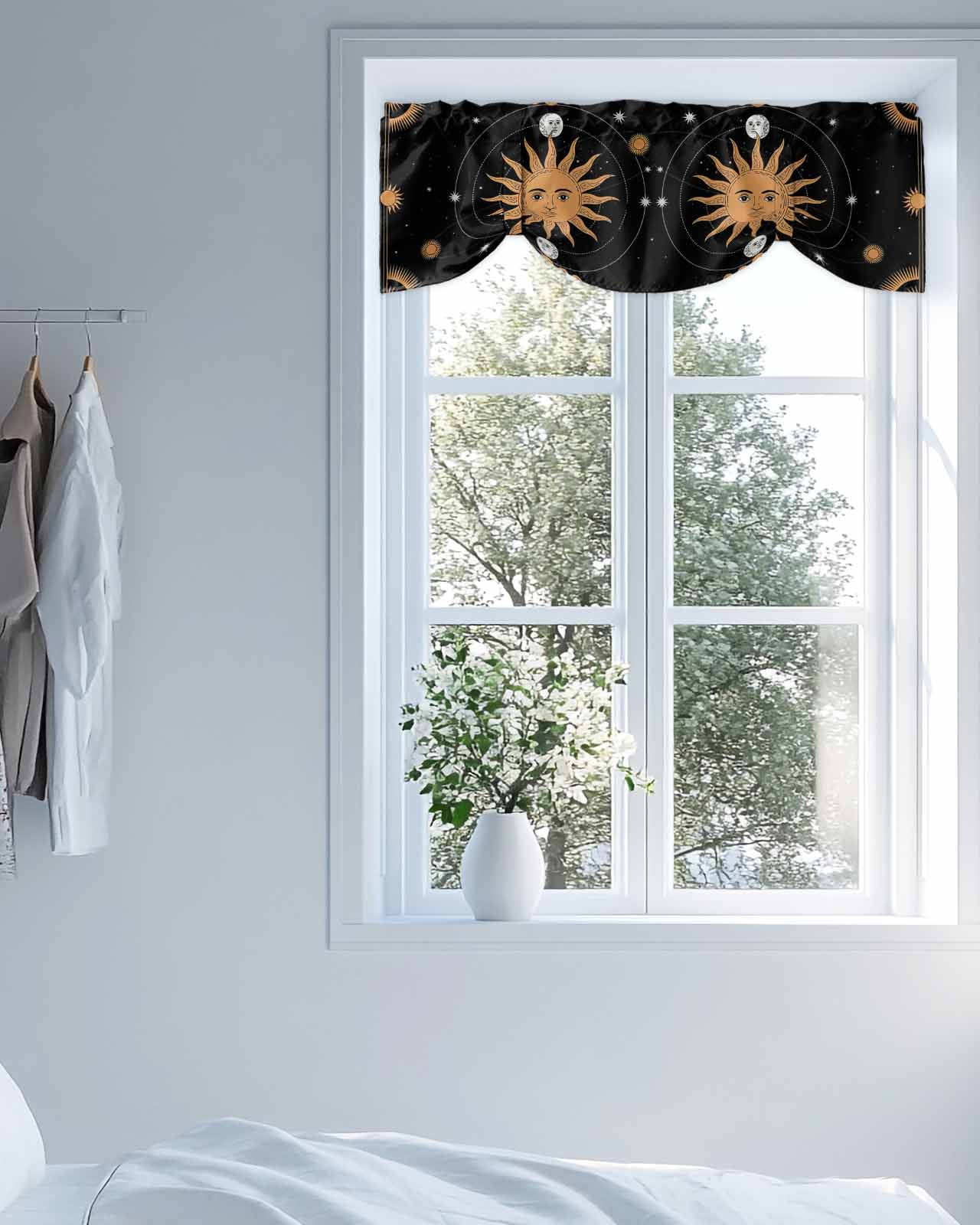 Tarot Tie Up Valances Curtain, Adjustable Kitchen Sun Moon Valances for Windows Decor, Rod Pocket Short Curtains Set for Bedroom/Bathroom, 60"x18"