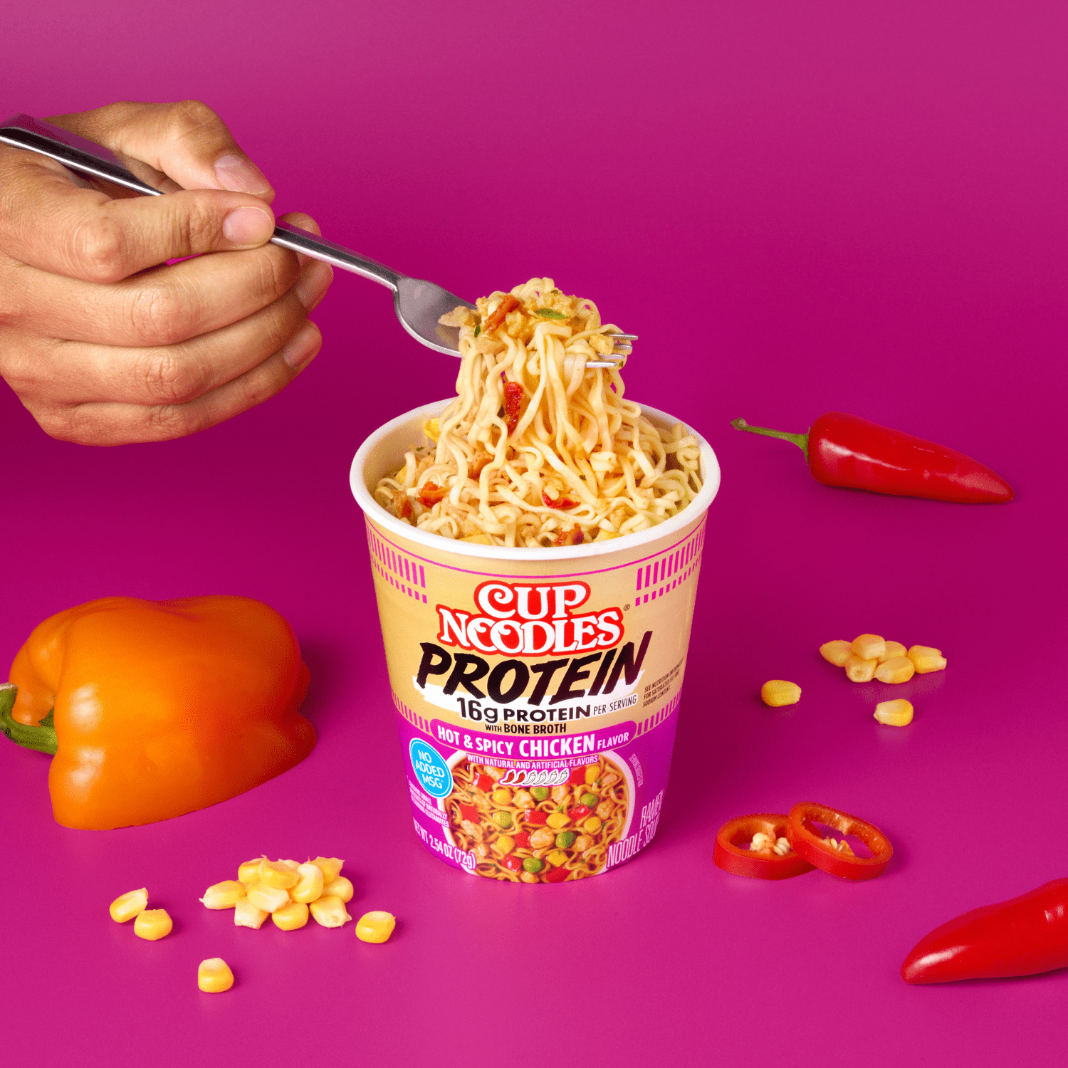 (6 pack) Nissin Cup Noodles Protein Ramen, Chicken Flavor Spicy Ramen with Bone Broth, 16g Protein, 2.54 Ounce Cup