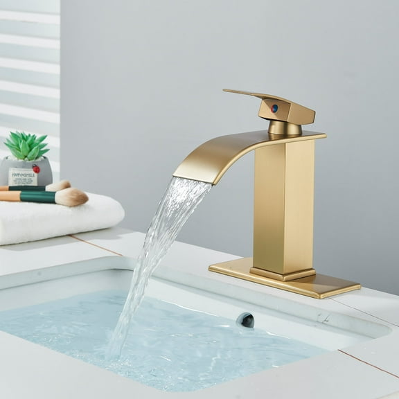 Zovajonia Gold Basin Mixer Tap Single Lever Handle Faucet Waterfall Bathroom Sink Counter Taps