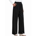 thumbnail image 4 of Wide Leg Pants for Women Dressy Work Business Casual Elastic High Waisted Trousers Ribbed Lounge Palazzo Pants Black S, 4 of 10