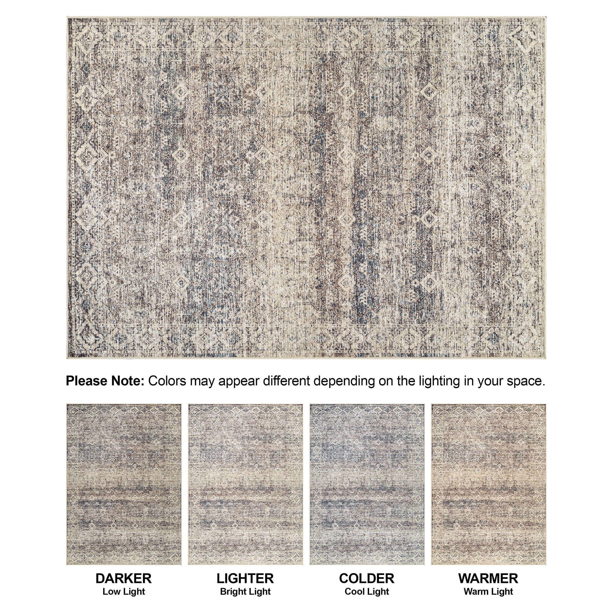 Bloom Rugs Washable Non-Slip 2x3 Rug - Beige Brown / Teal Traditional Oriental Area Rug for Living Room, Bedroom, Dining Room, and Kitchen - Exact size: 2' x 3'