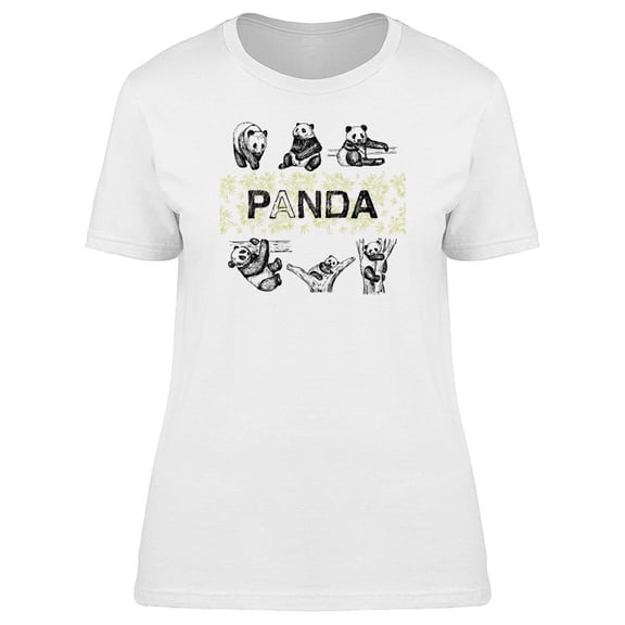 Cute Chinese Pandas Sketch T-Shirt Women -Image by Shutterstock, Female x-Large