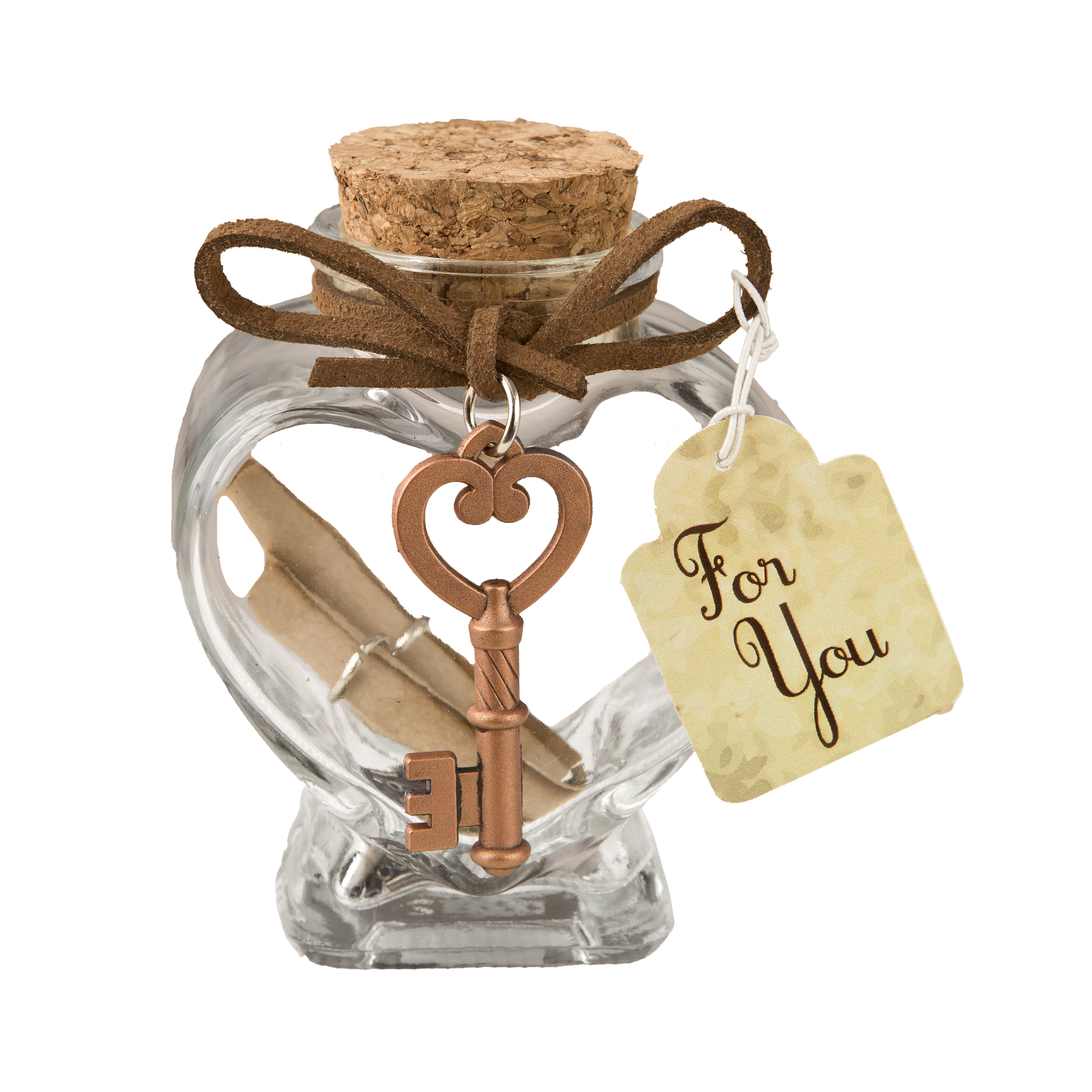 60 Heart Love Message Jars & Copper Key Wedding Bridal Baby Shower Party Favors 