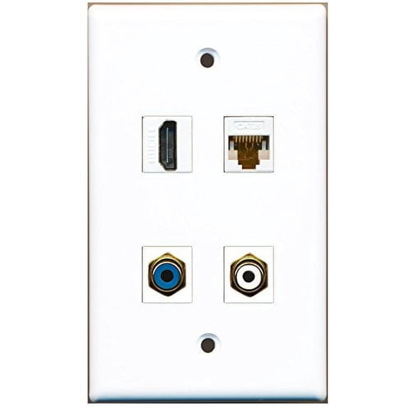 RiteAV - 1 Port HDMI 1 Port RCA White 1 Port RCA Blue 1 Port Cat6 Ethernet White Wall Plate