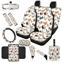 Jeiento Rooster Car Seat Cover Full Set 14 PCS, with Steering Wheel Cover Seatbelt Shoulder Pad Coaster Rubbish Bin Rear View Mirror Cover Armrest Cover Cushion Gear Shift Knob Cover Set