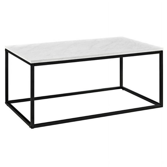 Pemberly Row Open Box Coffee Table in Marble with Unique Metal and Wood Design, Marble