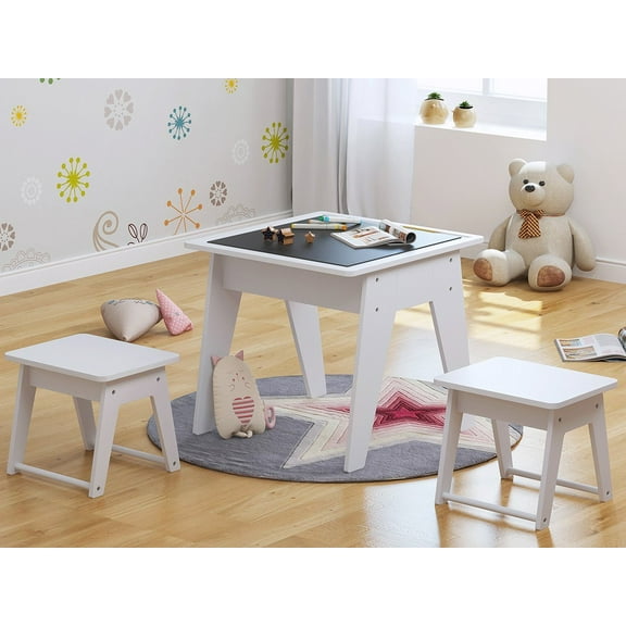 UTEX Kids Chalkboard 3-Piece Activity Table and Chair Set, White