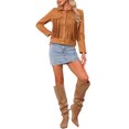 thumbnail image 2 of INSPIRE CHIC Faux Suede Fringe Jacket for Women's Button Down Long Sleeve Western Vintage Jackets S Camel Brown, 2 of 6