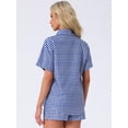 thumbnail image 4 of DARING DIVA 2 Pieces Plaid Pajama Short Sleeve Set Button Down Shirt XL Blue, 4 of 6