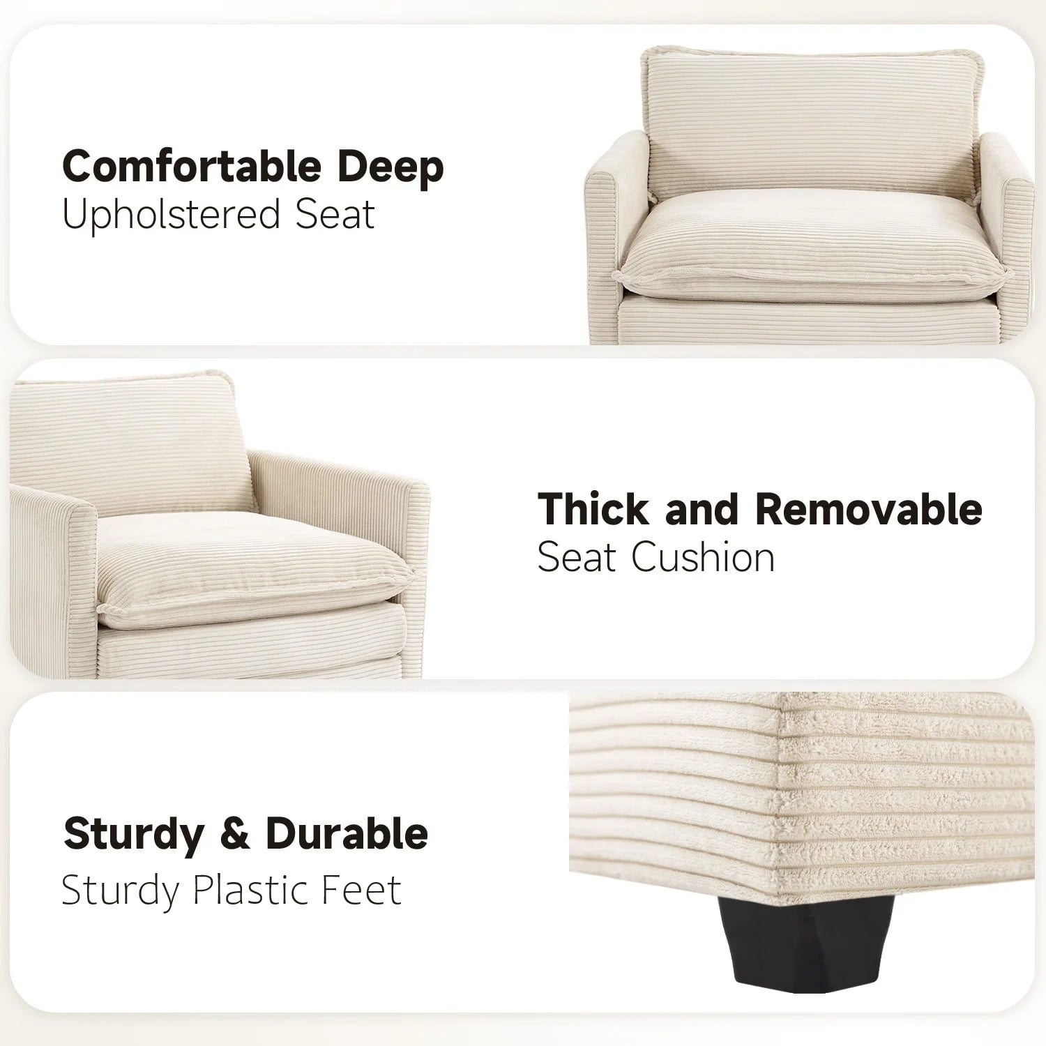 JUSTLET Modern Corduroy Accent Armchair with Ottoman for Bedroom Living Reading Room Office, Beige