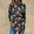 thumbnail image 2 of TQWQT Mock Turtle Necks Tops for Women Plus Size Floral Printed Tunic Top Long Sleeve Loose Fit Shirt Fall Turtleneck T Shirts Trendy Curved Hem Graphic Tee Hot Pink 2XL, 2 of 5