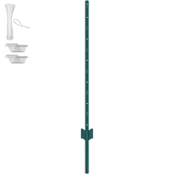 KFFKFF 4ft T-Posts, Set of 10, Durable Steel Garden Fence Posts, Ideal for Yards, Farms & Outdoor Fencing, Green