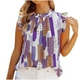 thumbnail image 2 of Ensembles pour Femmes Été Femmes à la Mode Col Rond Imprimé Couleur Casual Tee-Tops Violet L, 2 of 8
